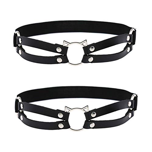 VENESUN 2pcs Adjustable Faux Leather Leg Garter, Elastic Punk Thigh Straps for Ladies - Black