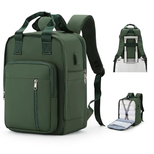 wassdins Small Backpack for Women Travel, Waterproof Carry on Backpack, 40x20x25cm Personal Item Ttravel Backpack, Lightweight Luggage Weekender Backpack Fit 14 Inch Laptop - Green