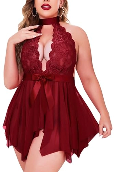 Avidlove Plus Size Babydoll for Women High Waist Teddy Chemise Floral Lace Lingerie