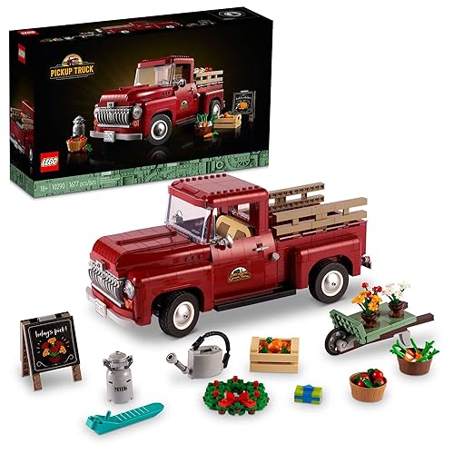 LEGO Icons Pickup Truck 10290 Building Set for Adults, Vintage 1950s Model with Seasonal Display Accessories, Creative Activity, Collector's Gift Idea (1677 Pieces) - Standard Packaging