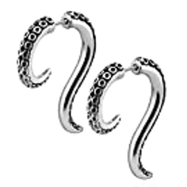 OUFER 2PCS 18G Stainless Steel Octopus Earrings Fake Spiral Tapers Fake Gauges Faux Plug Taper