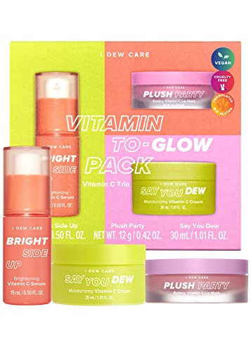 I Dew Care Skincare Set - Vitamin To Glow Pack | Serum, Cream, Lip Mask, Illuminating Vitamin C Trio with Niacinamide, Travel Size