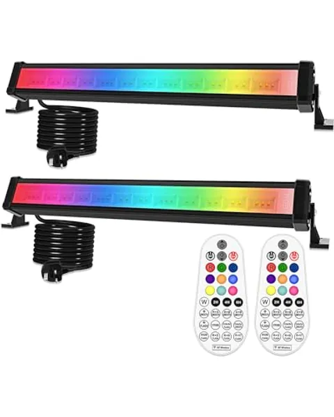 MEIHUA RGB Flood Lights Bar, 42W Led Wall Washer Light with 360° RF Remote Control, 10 Colors 12 Modes Colour Changing Stage Lights for Parties Birthday Disco Garden Festival Decorative Light 2Pack