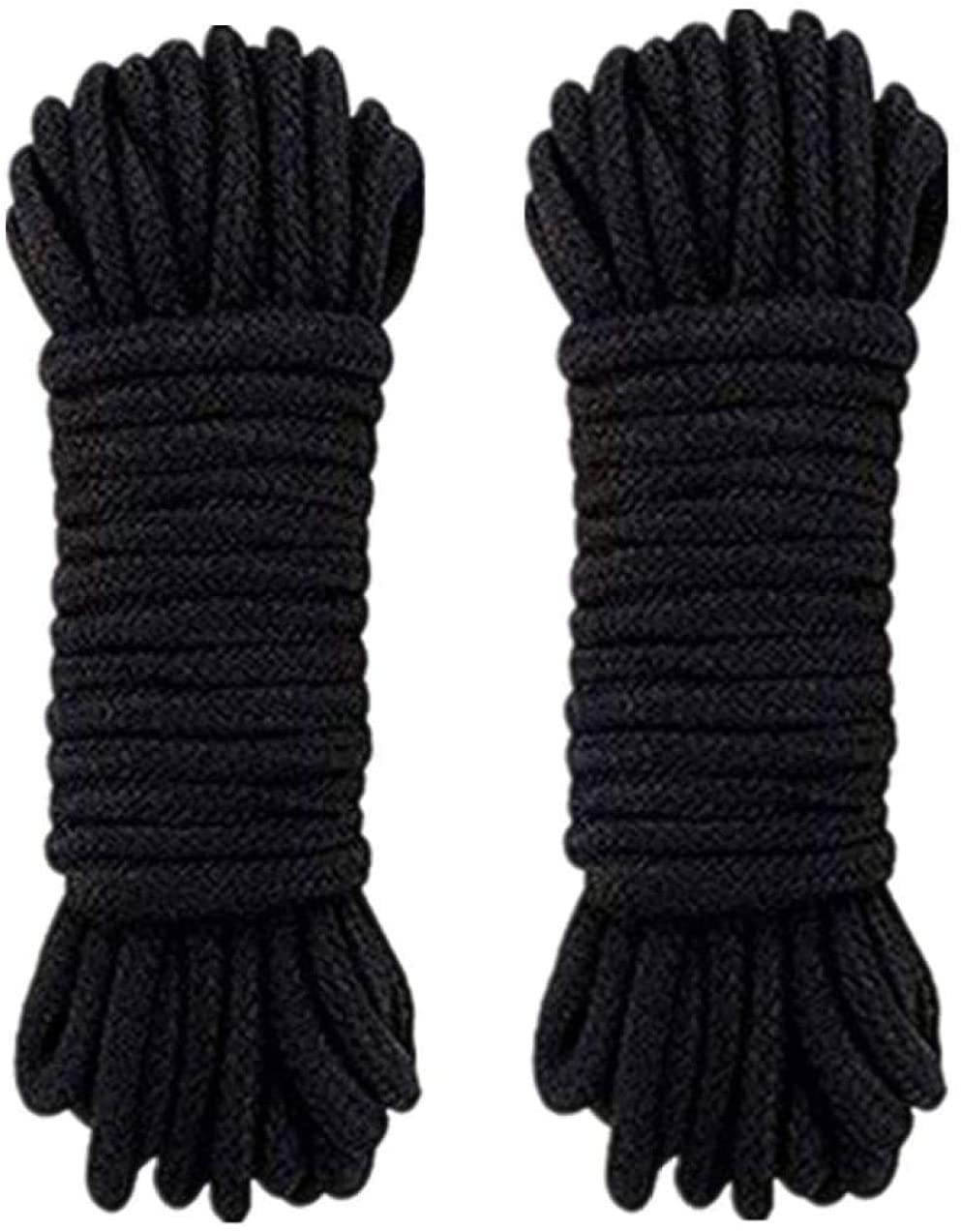 Soft Cotton Rope for Fun Games with Couple Cotton Rope Binding 10 Meters / 33 feet 8MM Cotton Rope Multi-Purpose Durable Long Rope-Black 2pc - Black