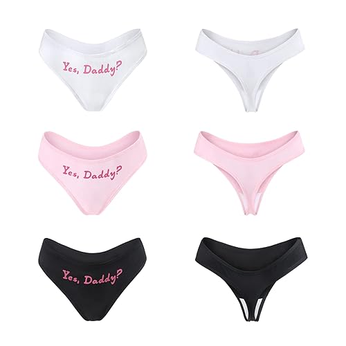 LittleForBig Women's Ladies Soft Cotton Underwear Comfortable Hipster Briefs 3 Thong Panties Pack - Yes Daddy - XXL - Multicolor