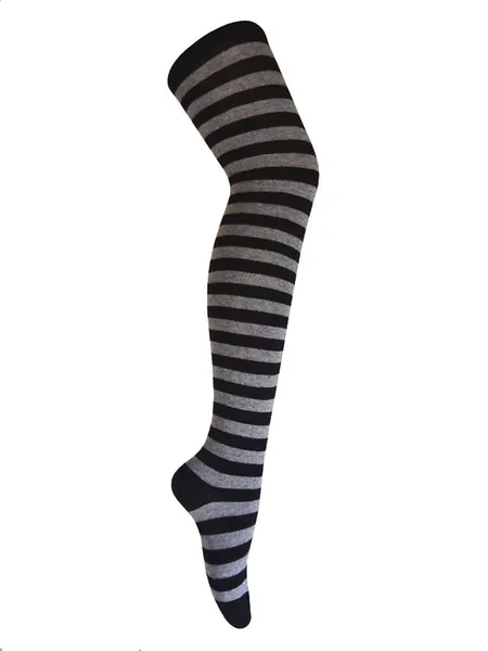 Black and Gray Over Knee High and Knee High Socks