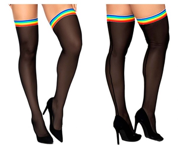 Mapale Mesh Thigh Highs Color Black-Rainbow - One Size / Black-Rainbow