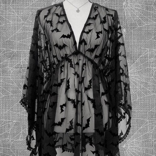 'Dracula' Black Bats Alt Goth See Through Nightgown Lingerie Dress - Black / S