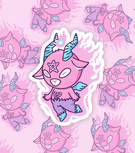 Baphomet Pastel Goth Sticker, Pastel Goth Goat Sticker, Harajuku Sticker, Cryptid Sticker, Kawaii Goth Sticker, Creepy Cute Kiss-Cut Sticker