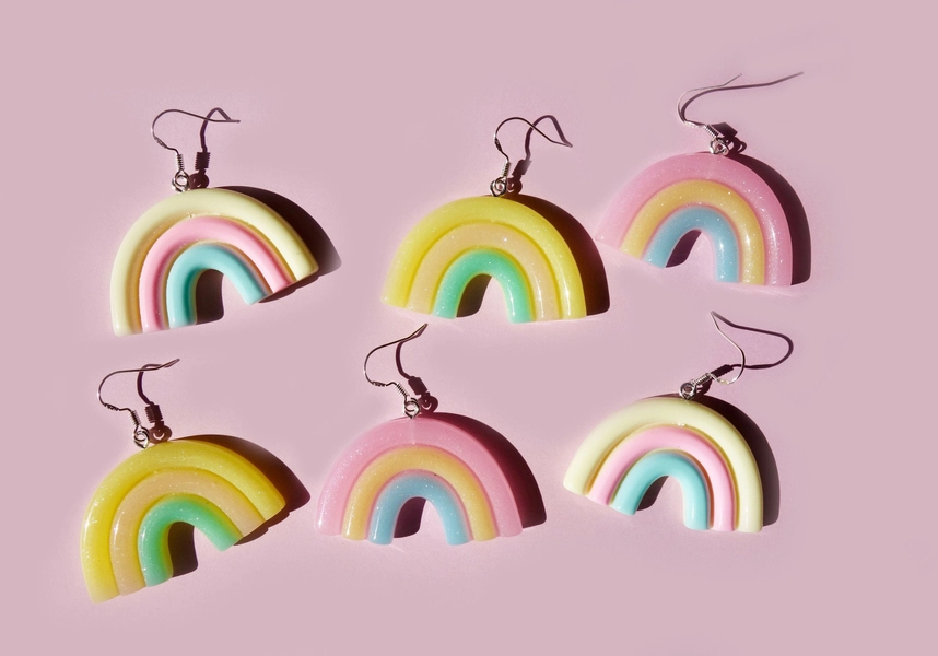 Rainbow Resin Earrings | 925 Sterling Silver Hooks | Cute | Jewellery | Glitter | Novelty | Sparkly | Pastel