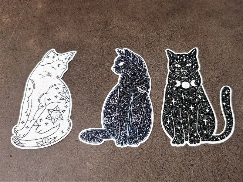 Three Glitter Cat Celestial Stickers, set of three magical, star cats