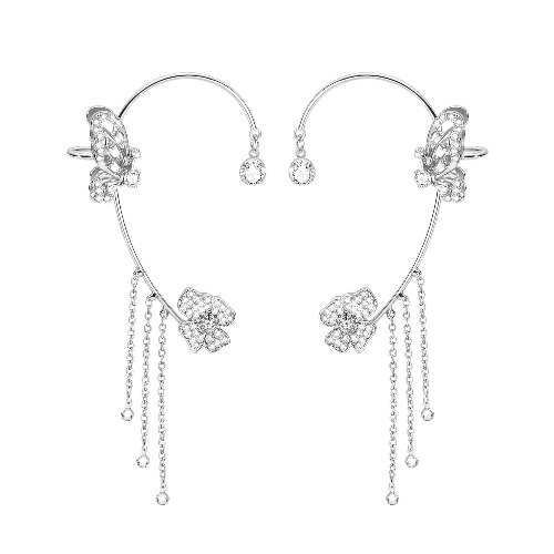 Vikeney 2PCS Butterfly Earrings Ear Cuffs Climber Wrap Around Earrings for Women Girl Fairy Right Left No Piercing Ear Clip Gold Silver Ear Jewelry Gift - Butterfly Tassel 1 Pair-Silver