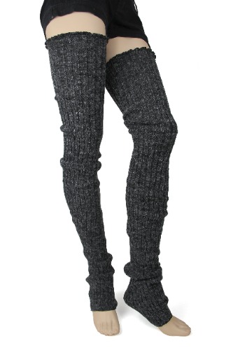 Foot Traffic Women's Cable-Knit Leg Warmers, Warm & Long Footless Thigh-Highs - Super Long Charcoal Super Long