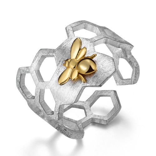 Lotus Fun♥Christmas Gifts♥925 Sterling Silver Rings Handmade Unique Thumb Ring Natural Honeycomb Bee Open Ring Honeycomb Home Guard Jewelry Gift for Women and Girls - 
