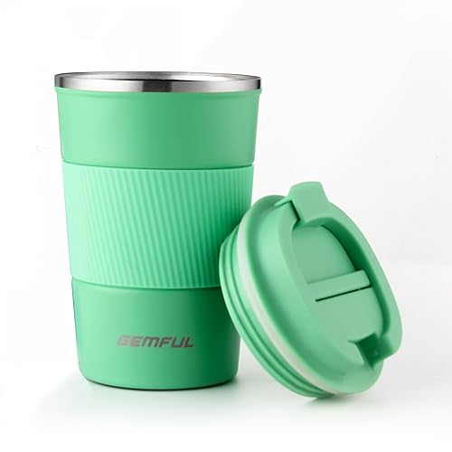 GEMFUL Travel Coffee Mug Insulated Stainless Steel Coffee Cup for Cold and Hot Drinks Home Office Outdoor Works 380ml/13oz - 380ml - Apple Green