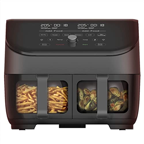 Instant Vortex Plus Dual Basket with ClearCook - 7.6L Digital Health Air Fryer, Black, 8-in-1 Smart Programmes - Air Fry, Bake, Roast, Grill, Dehydrate, Reheat, XL Capacity -1700W - Black Dual Cc - Dual Basket