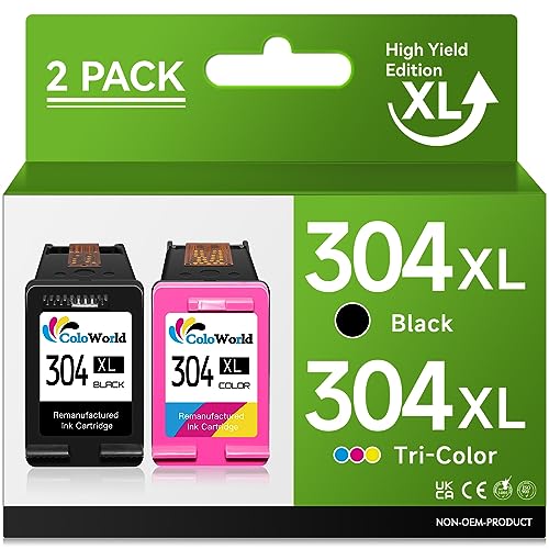 304 Ink Cartridges Combo Pack, 304 XL Remanufactured for HP Printer Ink 304 Compatible with HP DeskJet 3760 2600 2620 2630 2632 3700 3755 Envy 5020 5010 5032 AMP 100 120 Printers(Black and Colour) - 1