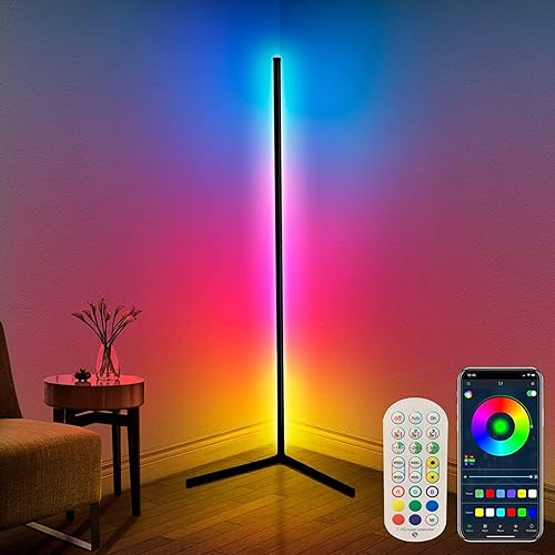 DeeprBling Smart LED Floor Lamp, 165cm, 16 Million Colour Changing Standing RGB Corner Light with Music Sync, Remote & App Control, DIY Mode & Timing, Modern Mood Lighting for Living Room - Triangle Base
