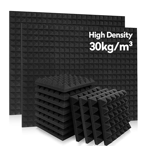 36 Pack AUSLET Acoustic Panels 12 x 12 x 2 Inches, Pyramid Sound Proof Foam Panels for Wall, High Density Black Acoustic Foam Panels,Soundproof Wall Panels - 12 x 12 x 2 Inches - 36 Pack-30kg/m3