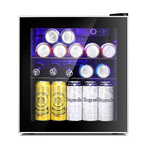 Antarctic Star Mini Fridge Cooler 60 Can Beverage Refrigerator Glass Door for Beer Soda Wine Small Drink Dispenser Clear Front Door Removable for Home, Office or Bar, 1.6cu.ft. - Silver
