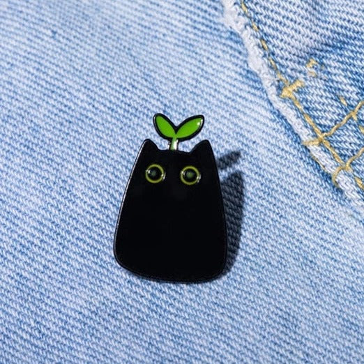 Sprout Cat Cute Black Cat Enamel Lapel Pin