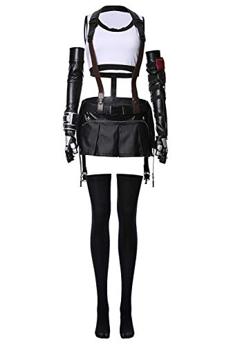 COSTHAT Tifa Lockhart Cosplay Costume Outfit FF 7 Remake Halloween Uniform for Women - Black - Medium