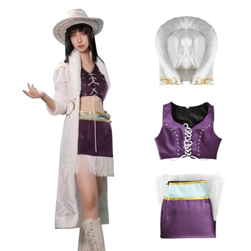 Juejuezi Women Nico Robin Cosplay Costume Anime Purple Dress Uniform White Cloak Punk Outfit Halloween for Adult - Medium - Robindress1-1