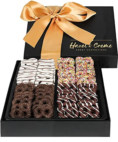 Chocolate Mini Pretzel Gift Basket - Chocolate Covered Pretzels Gift Box - Gourmet Holiday Food Arrangement - Snack Treat Gift, Thank You, Employee Appreciation