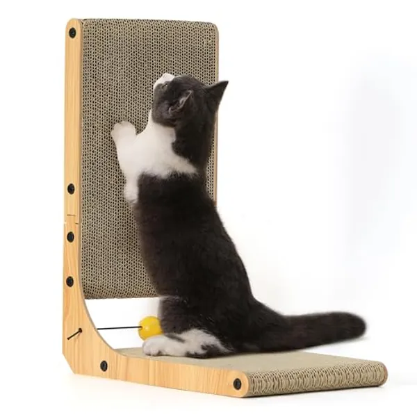 FUKUMARU Cat Scratcher, 18.9 Inch L Shape Cat Scratch Pad, Vertical Cat Scratcher Wall Mounted, Cat Scratching Cardboard with Ball Toy for Indoor Cats