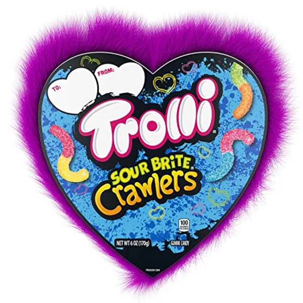 Trolli Sour Brite Crawlers Valentine’s Day Heart Candy Box | Valentine’s Day Sour Candy Gummies, Hairy Valentine Candy Gift Box, 6 oz