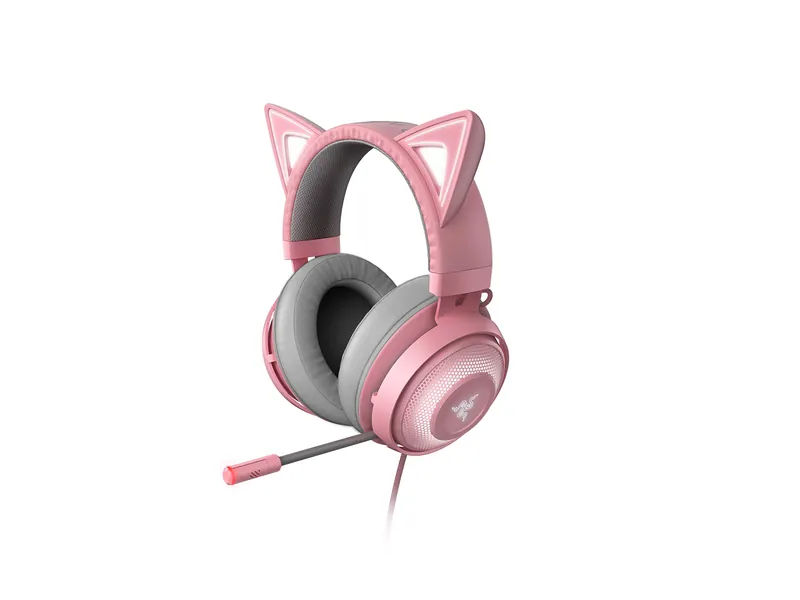 Razer Kraken Kitty - Gaming Headset (The Cat Ear Headset with RGB Chroma Lighting, Microphone with Active Noise Reduction, THX Spatial Audio, Controls on The Ear Cup) Pink/Quartz - Quartz Kraken Kitty Headset