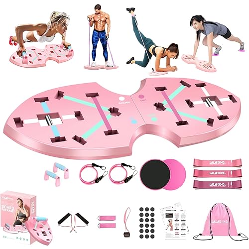 LALAHIGH Portable Home Gym System for Men and Women:Push Up Board, Pilates Bar & 20 Fitness Accessories with Resistance Bands and Ab Roller Wheel-Professional Strength Training Exercise - Home Gym