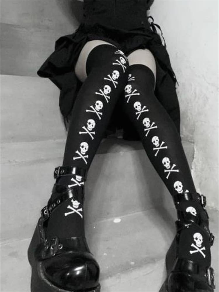 Skull n Bones Thigh Highs - Skulls