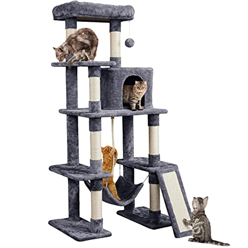 Yaheetech Cat Tree Cat Tower, 63 Inches Multi-Level Cat Tree for Indoor Cats, Tall Cat Tree with Sisal-Covered Scratching Posts & Condo, Cat Furniture Activity Center for Cats Kitten - Dark Gray