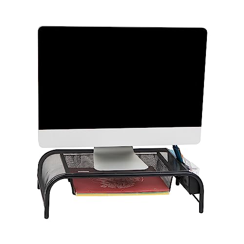 Mind Reader Monitor Stand, Ventilated Laptop Riser, Paper Tray, Storage, Office, Metal Mesh, 20"L x 11.5"W x 5.5"H, Black - Black - Organizer