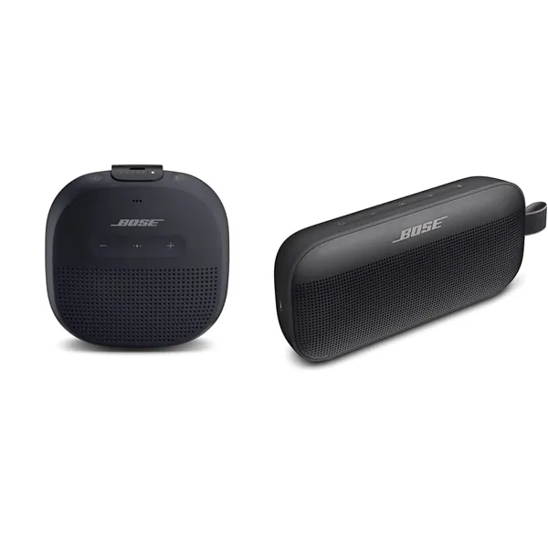 Bose SoundLink Micro Bluetooth Speaker: Small Portable Waterproof Speaker with Microphone, Black & SoundLink Flex Bluetooth Portable Speaker, Wireless Waterproof Speaker for Outdoor Travel - Black - Black Speaker only + Speaker, Black