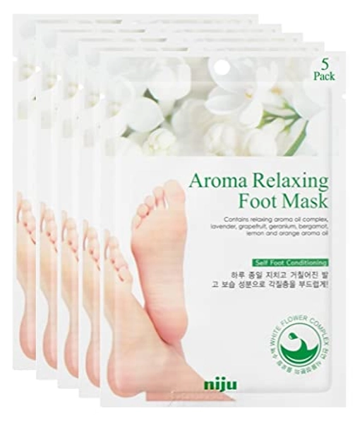 Niju Aroma Relaxing Foot Masks | 5 Pairs of 10 Socks to Moisturize, Soothe & Hydrate Dry Skin | Korean Beauty Care