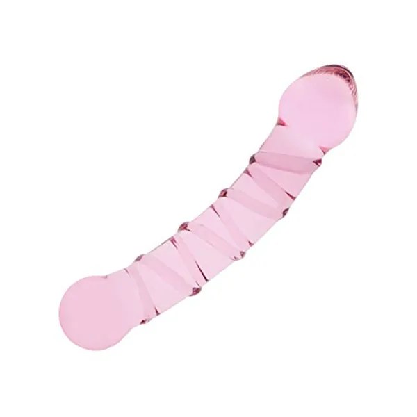 Glass Pleasure Wand, Crystal Double-Ended Dildo Penis with Raised Swirl Texture Mushroom Tip, Anal Butt Plug for G-spot Stimulation
