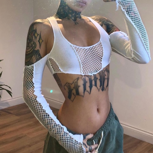 White Mesh Fishnet Top - white / S