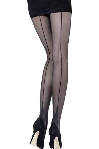 Mytoptrendz® Sheer Tights Seamed Seamed and CUBAN Heel Classic Pantyhose - M - Black/Black