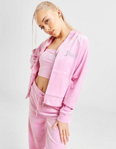 JUICY COUTURE Diamante Logo Velour Full Zip Hoodie