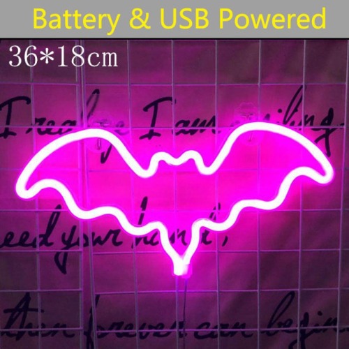 Colourful bat hanging neon light in 4 colours - Pink Hanging type
