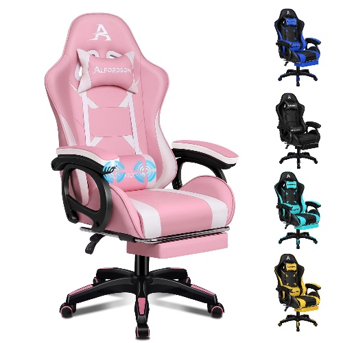 ALFORDSON Gaming Chair with Massage and 150° Recline, Ergonomic Executive Office Chair PU Leather with Footrest, Height Adjustable Racing Chair with SGS Listed Gas-Lift, Max 180kg (PINK) - Xavier - Pink