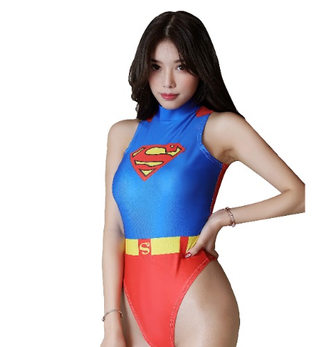 JasmyGirls Women One-Piece High Waist Bathing Suit Superhero Anime Lingerie Cosplay Costume Party High Neck Bodysuit Top