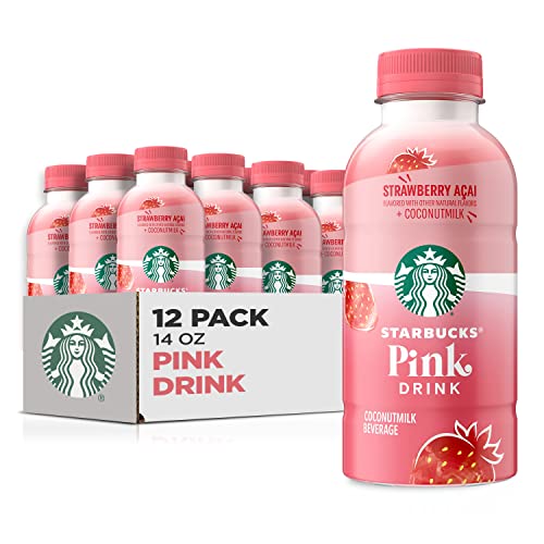 Starbucks Pink Drink, Strawberry Acai with Coconut Milk, 14oz Bottles (12 Pack) - Pink Drink - 14 Fl Oz (Pack of 12)