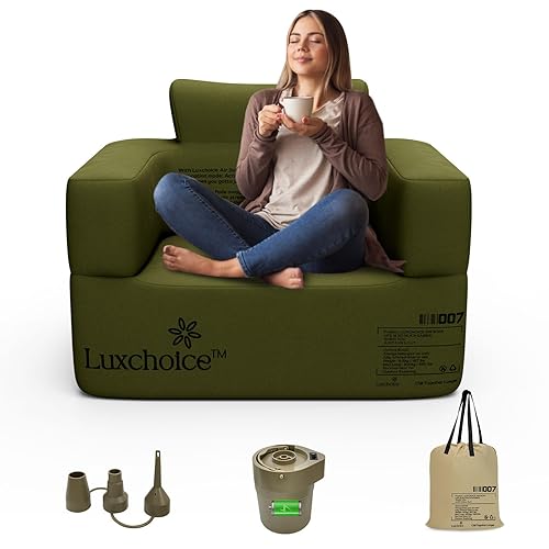 Luxchoice Inflatable Sofa Multifunctional Air Couch with Built-in Pump Portable Luxury Automatic Inflatable Chair Single Suitable for Home Outdoor Camping Travel - Armchair single