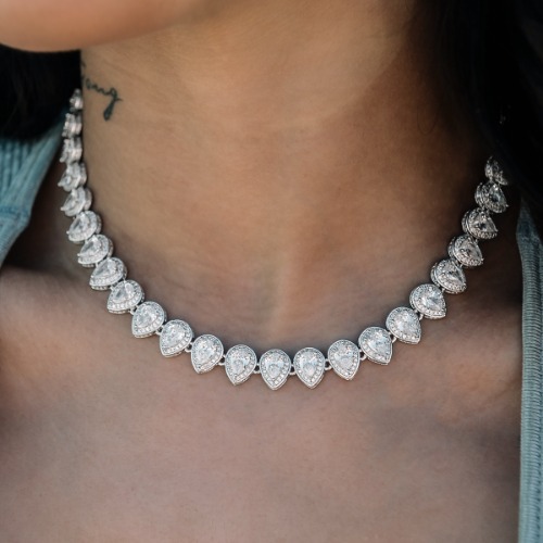 Teardrop Tennis Necklace | 14k White Gold Plated / 16" / White Gold