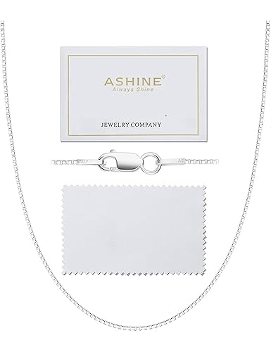 ASHINE 925 Sterling Silver 1mm & 0.8 Italian Box Chain Necklace 16" - 30" with Silver Polishing Cloth/Dainty & Sturdy Necklace for Women Available in 15 Lengths - D. 0.8mm sterling silver lobster-claw - 16.0 Inches