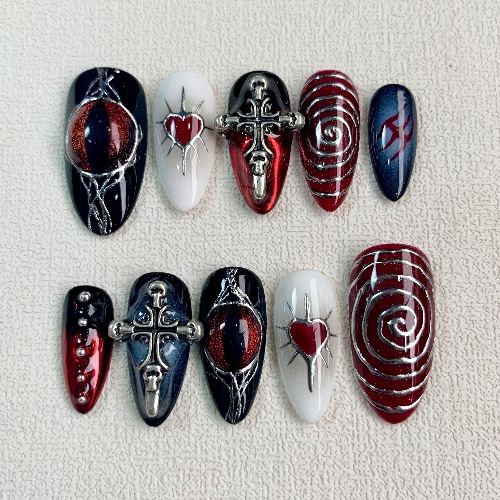 dark red goth press on nails. 