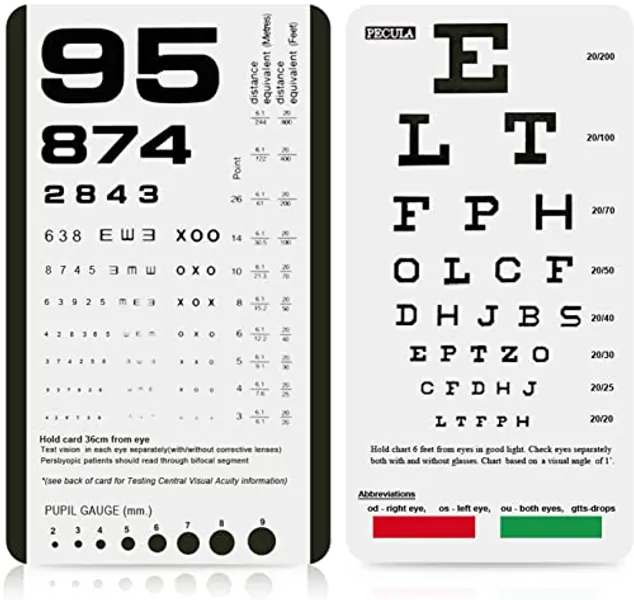 Eye Chart, Pocket Eye Chart, Snellen Pocket Eye Chart, Rosenbaum Pocket Eye Chart (2 in 1)